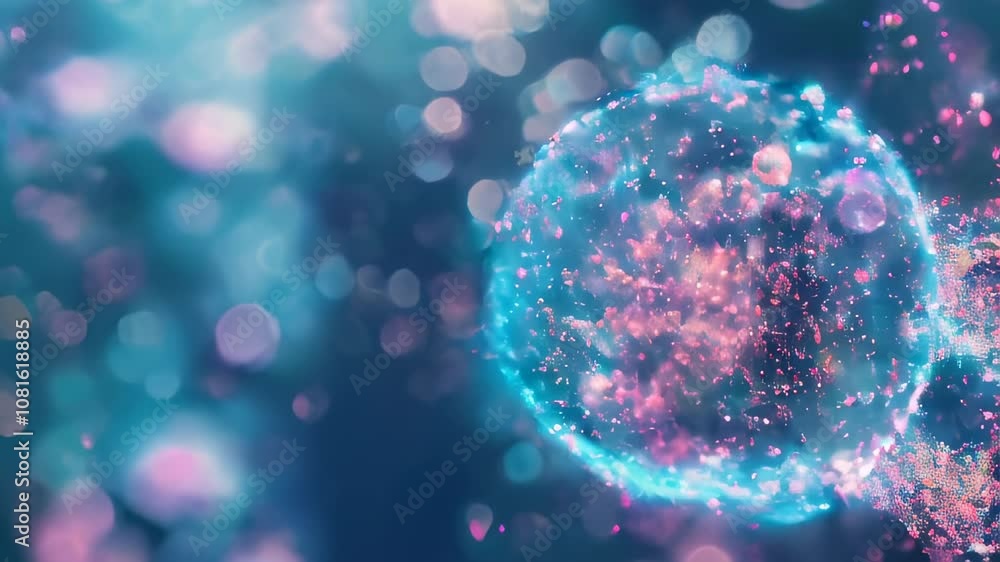 Poster abstract bubbles with vibrant colors, resembling molecular structures, creating an ethereal and scie