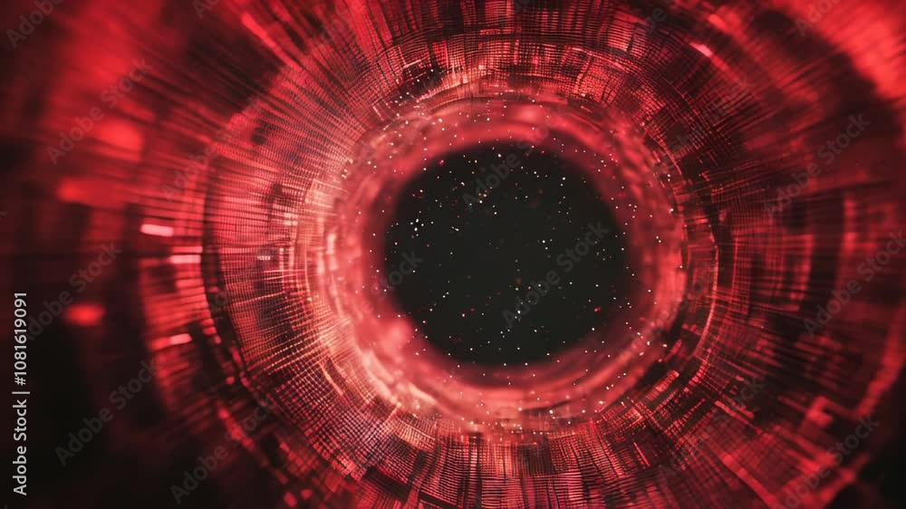 Aufkleber a futuristic digital red vortex, resembling a tunnel with glowing particles, creating a sense of dep