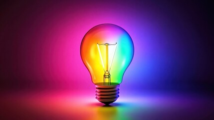 A colorful glowing idea bulb lamp, visualization of brainstorming, bright idea and creative thinking