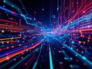 Obraz premium Abstract digital background featuring dynamic lines, vibrant colors and modern technology. Background,Suitable for creative projects related to digital innovations and contemporary