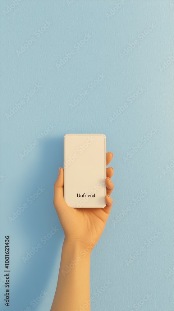 Poster minimalist close-up of hand hovering over unfriend option on phone screen