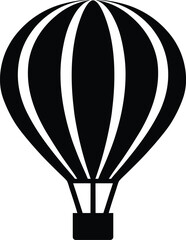 Hot Air Balloon with Basket Line and Silhouette
