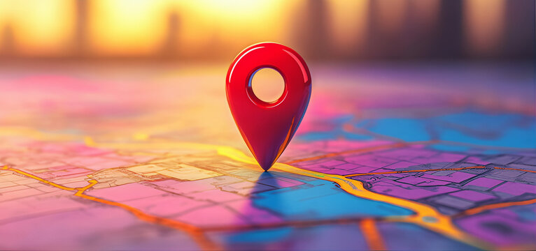 Gps location pointer pin on Google map. Red push pin on map. Red pointer on a map. 