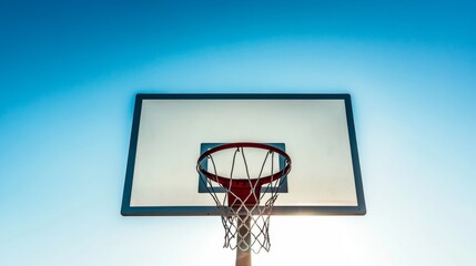 A basketball hoop against a clear sky backdrop, outdoor setting with daytime, Dynamic style