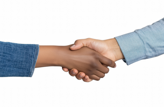 Transparent of Two businessmen exchange a firm handshake outdoors, captured in warm light to highlight trust and collaboration.