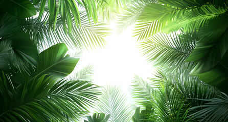 Palm leaves framed against a white background