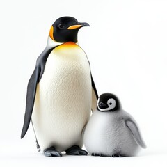 Obraz premium An adult penguin and a baby penguin isolated on a colored background