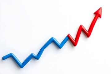 A red and blue line with a red arrow pointing upward