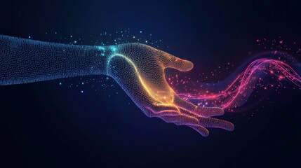 Digital Hand Reaching for a Flowing Line of Light