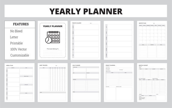 Yearly Planner Vector Illustration, Yearly Schedule Use For Every Year - Powered by Adobe