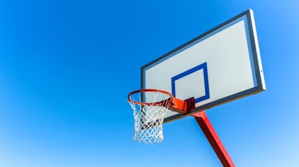 A basketball hoop with backboard and clear sky, outdoor setting in the afternoon, Dynamic style