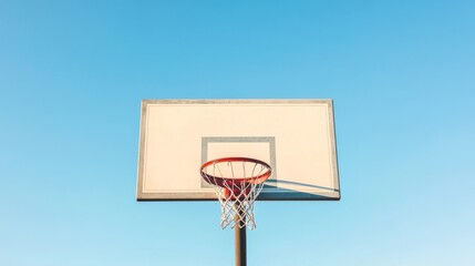 A basketball hoop with backboard and clear sky, outdoor setting in the afternoon, Urban style