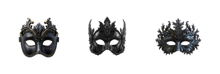 Black and Gold Ornate Masquerade Masks PNG Collection isolated on transparent background