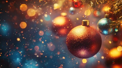 Abstract new year background featuring blurred bokeh holiday lights in glowing blue tones over a dark background, perfect for festive celebrations, seasonal designs, and elegant party invitations