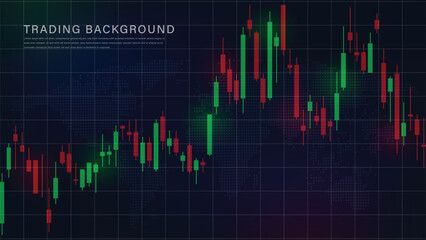 A chart of stock market crypto candlesticks on a dark blue background. A chart with green-red candlesticks. Analysis of investment trading in the field of cryptocurrencies.