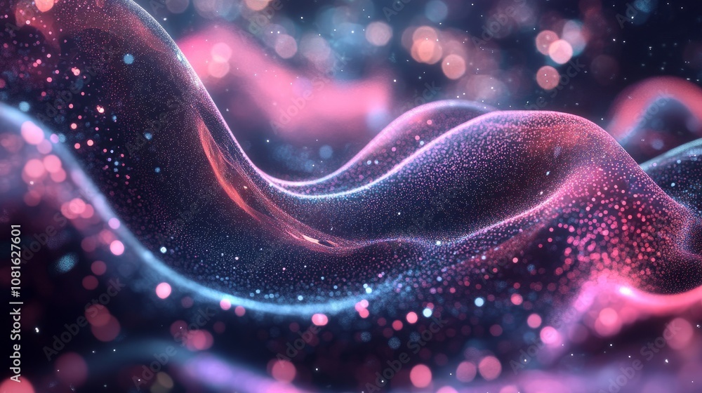 Poster abstract new year background featuring glowing pink particles with soft bokeh light effects, creatin
