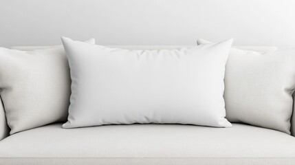 Naklejka premium A minimalist white pillow on a cozy couch, perfect for a serene home decor.