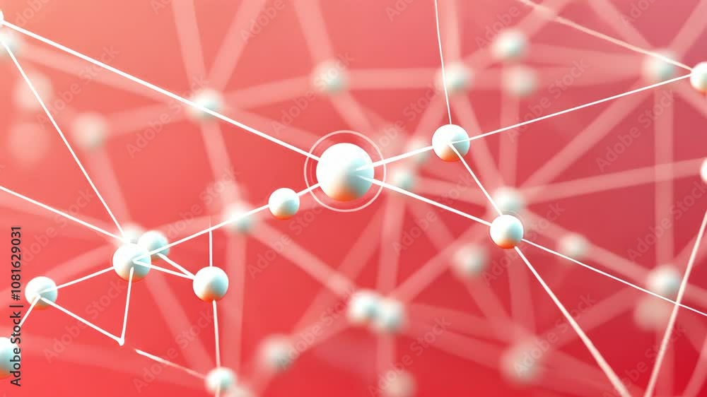 Aufkleber interconnected nodes and dots in a warm red network visualization.