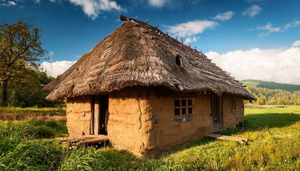 Obraz premium Back to Simplicity: Old Mud Houses Surrounded by Countryside Beauty