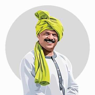 Indian farmer posing vector cartoon illustration
