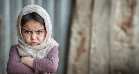 Frustrated child urban environment portrait photography gritty backdrop close-up emotional expression