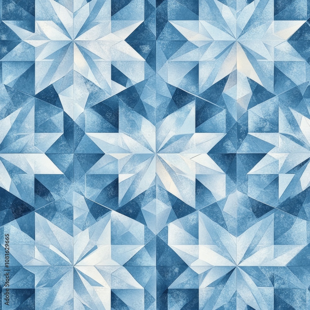 Poster frosty serenity - snowflake and triangle pattern in winter tones