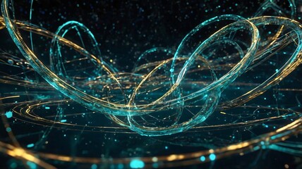 Cosmic Energy with Intertwining Turquoise and Gold Ribbons in a Futuristic Space-Time Visualization V3