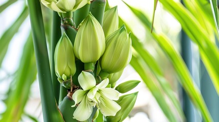 Obraz premium Yucca Plant - a striking and resilient succulent. The yucca showcases its unique form and vibrant green leaves, adding a touch of nature to any space.