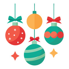 Christmas different baubles with bow.