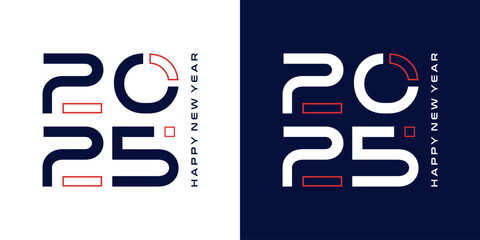 2025 new year logo design with cut out numbers typography on black and white background
