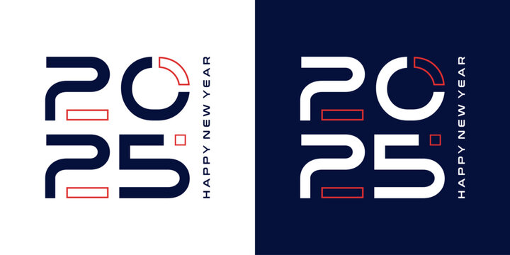 2025 new year logo design with cut out numbers typography on black and white background