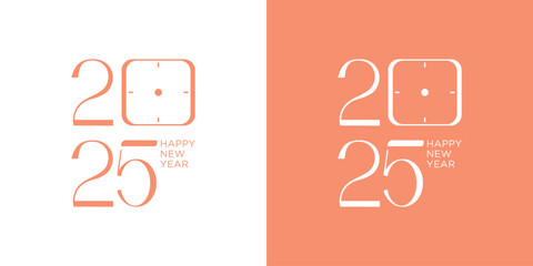 New year 2025 logo design with number typography on orange and white background