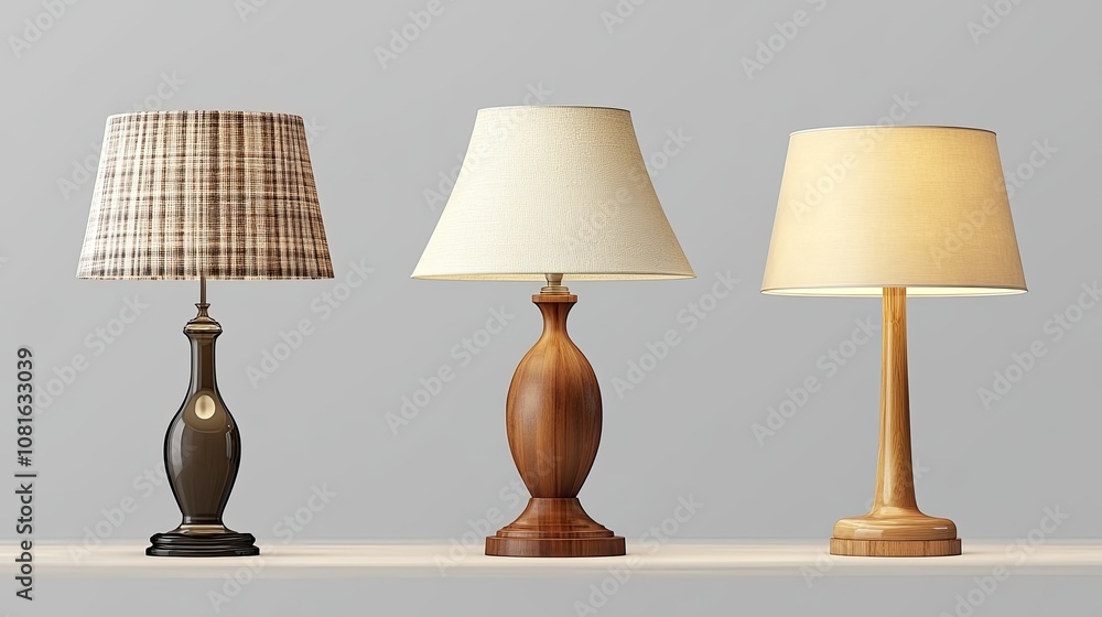 Aufkleber isolated full-length front view of table lamps on a transparency background --ar 16:9 --style raw --