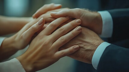 Close-up of hands from different people coming, Close up hand meet shot