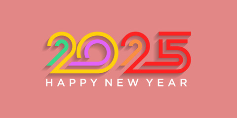 New year 2025 logo design with colorful typography on pink background