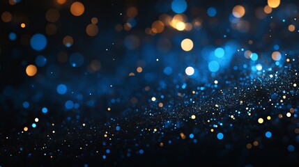 Elegant black background with classic blue bokeh lights creating a festive atmosphere for holiday...