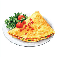  Omelet watercolor clipart illustration