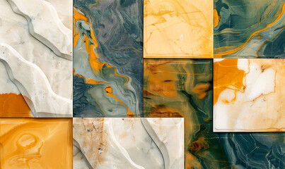 Earthy tones of yellow, gray, and green for a natural aestheti