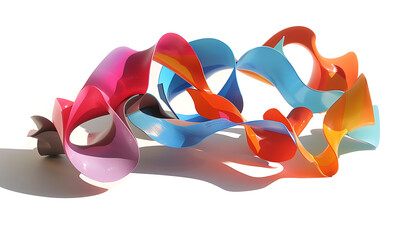 A stunning 3D sculpture of intertwined vibrant splines, twisting and casting intricate shadows against a minimalist white background