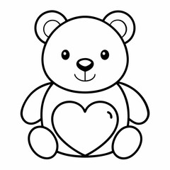 Teddy Bear Line Art Holding a Heart Outline with White Background