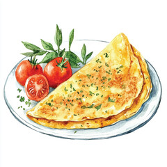  Omelet watercolor clipart illustration