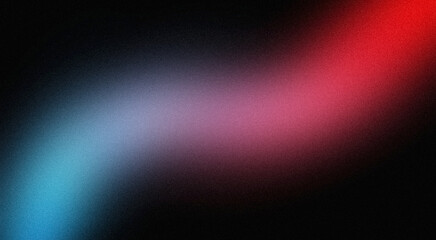 Abstract glowing color spot grainy backdrop design. Soft magenta red blue black color noisy gradient on dark, vibrant colors flow, shine, bright, smooth, noise texture background