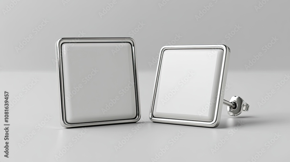 Poster mockup of a white enamel pin, front and back views, 3d rendering. mockup of an empty luxury hard lap