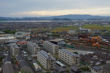 亀島山から見える夕暮れ　玉島方面

