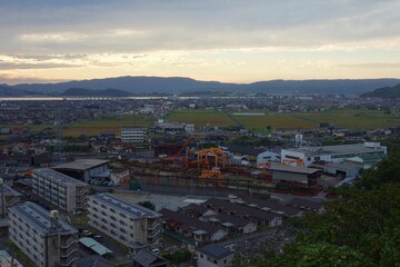 亀島山から見える夕暮れ　玉島方面
