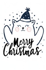 Fototapeta premium Cute Christmas illustration with smiling bear and festive lettering on white background, holiday greeting card concept with copy space, perfect for seasonal designs 