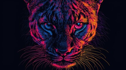 Obraz premium Neon Leopard Close-up Portrait.