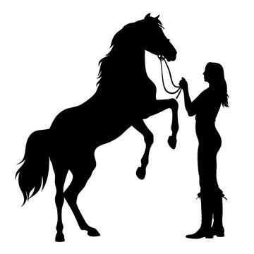 recommend clip art: horse and girl silhouette, vector illustration on white background