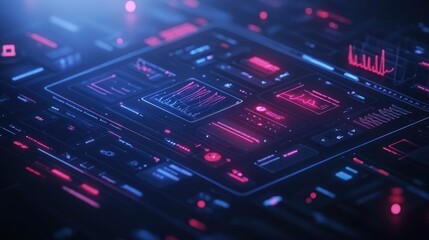 Obraz premium Abstract futuristic user interface with glowing lines and graphs.