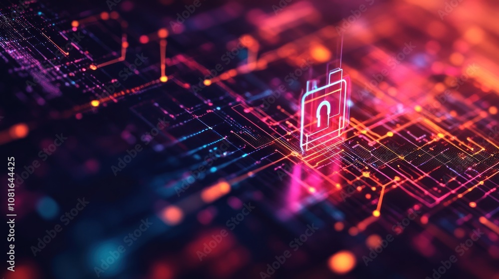 Aufkleber abstract digital illustration of a padlock on a circuit board, representing cybersecurity and data p